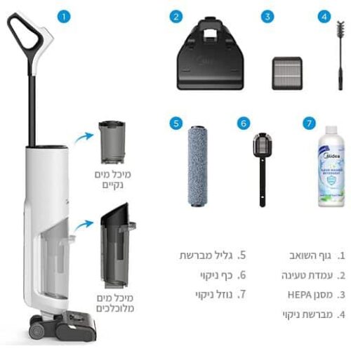 ⁦שואב אבק שוטף אלחוטי 4 ב-1 Midea מידאה WD40  6922⁩ – תמונה ⁦2⁩